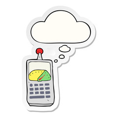 cartoon science equipment and thought bubble as a printed sticker