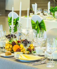 Luxury wedding party dinner table setting concept.