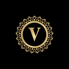 Luxury V letter logo design vector template