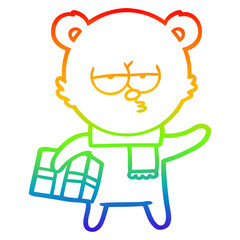 rainbow gradient line drawing christmas polar bear cartoon