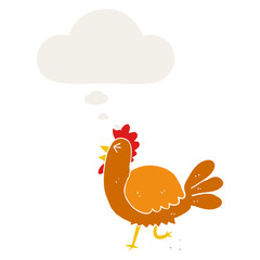 cartoon rooster and thought bubble in retro style