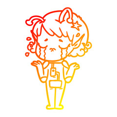 warm gradient line drawing cartoon crying alien girl