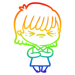rainbow gradient line drawing annoyed cartoon girl
