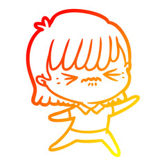 warm gradient line drawing annoyed cartoon girl