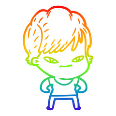 rainbow gradient line drawing cartoon happy woman