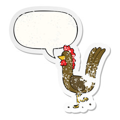 cartoon rooster and speech bubble distressed sticker