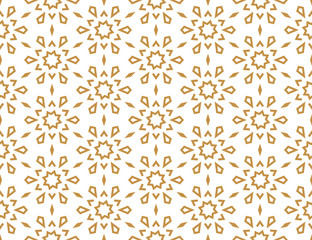 Abstract geometric pattern with lines, snowflakes. A seamless vector background. White and gold texture. Graphic modern pattern