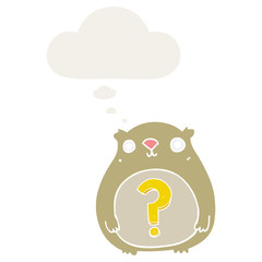 cartoon curious bear and thought bubble in retro style