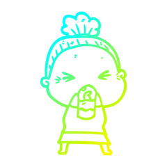 cold gradient line drawing cartoon angry old woman