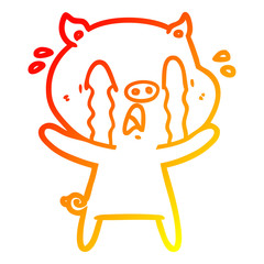 warm gradient line drawing crying pig cartoon