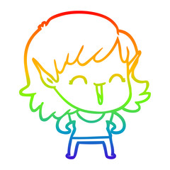 rainbow gradient line drawing cartoon elf girl