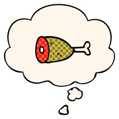 cartoon meat and thought bubble in comic book style