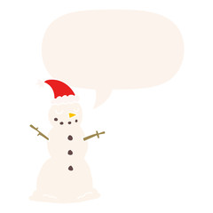 cartoon christmas snowman and speech bubble in retro style