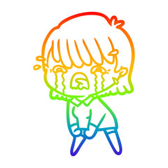 rainbow gradient line drawing cartoon girl crying