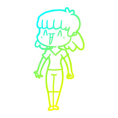 cold gradient line drawing cartoon woman