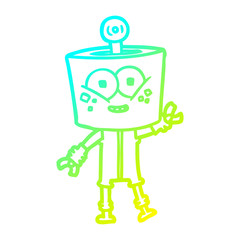cold gradient line drawing happy cartoon robot