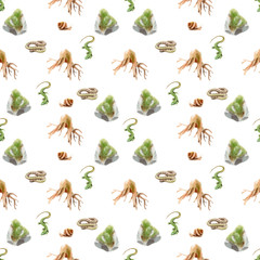 watercolor drawing Pond, lake, swamp - seamless pattern