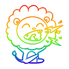 rainbow gradient line drawing cartoon roaring lion