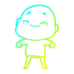 cold gradient line drawing happy cartoon bald man