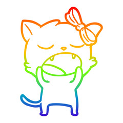 Obraz premium rainbow gradient line drawing cartoon yawning cat