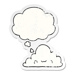 cute cartoon cloud and thought bubble as a distressed worn sticker