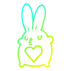 cold gradient line drawing cute cartoon rabbit with love heart