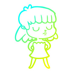 cold gradient line drawing cartoon indifferent woman