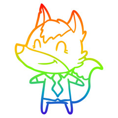 rainbow gradient line drawing friendly cartoon wolf office worker