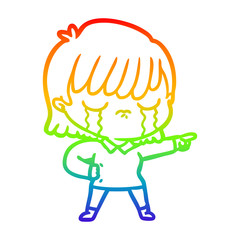 rainbow gradient line drawing cartoon woman crying