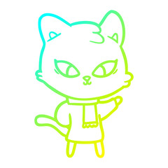 cold gradient line drawing cute cartoon cat