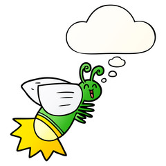 cartoon glow bug and thought bubble in smooth gradient style
