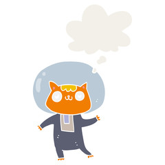 cartoon space cat and thought bubble in retro style