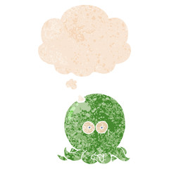 cartoon octopus and thought bubble in retro textured style