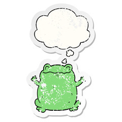 cartoon toad and thought bubble as a distressed worn sticker
