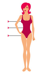 Standard of proportions of the female figure. Silhouette of a female figure in a sports swimsuit. Vector image