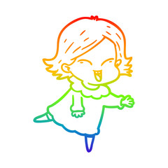 rainbow gradient line drawing happy cartoon girl