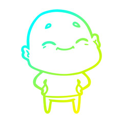 cold gradient line drawing cartoon happy bald man