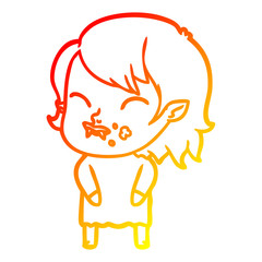 warm gradient line drawing cartoon vampire girl with blood on cheek