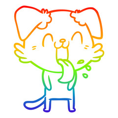 rainbow gradient line drawing cartoon panting dog