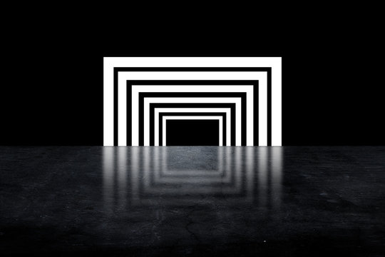 pyramid consisting of glowing stripes. glowing triangle in dark space