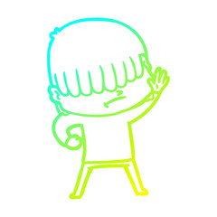 cold gradient line drawing cartoon boy with untidy hair
