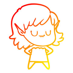 warm gradient line drawing happy cartoon elf girl