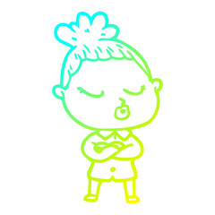 cold gradient line drawing cartoon calm woman