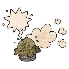 cute cartoon pie and speech bubble in retro texture style