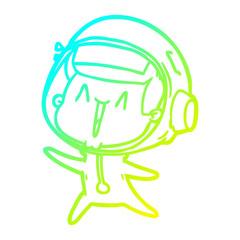 cold gradient line drawing happy cartoon astronaut leaping