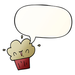 cartoon cupcake and speech bubble in smooth gradient style