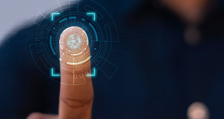 Businessmen scan fingerprints to access high-level information through the best security analysis...