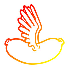 warm gradient line drawing cartoon flying sausage