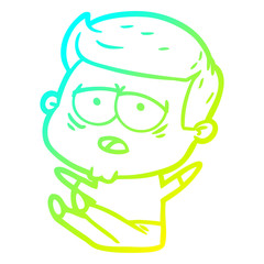 cold gradient line drawing cartoon tired man