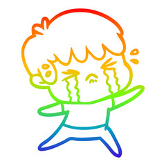 rainbow gradient line drawing cartoon boy crying